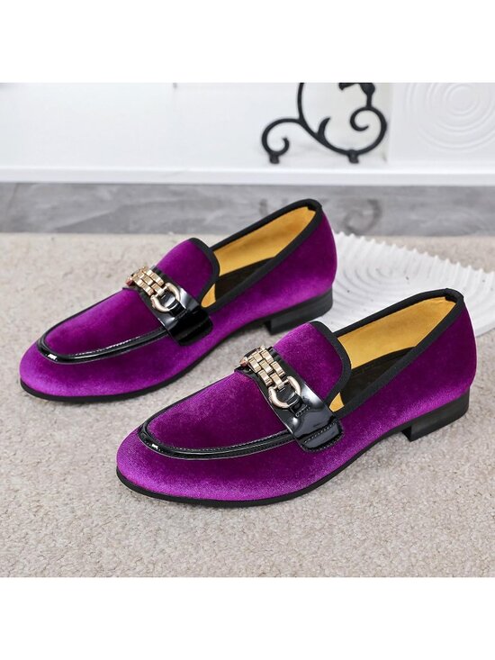 FQEQNQG Men\'s Purple Velvet Loafers Penny Slip On Smoking Luxury Wedding Shoes